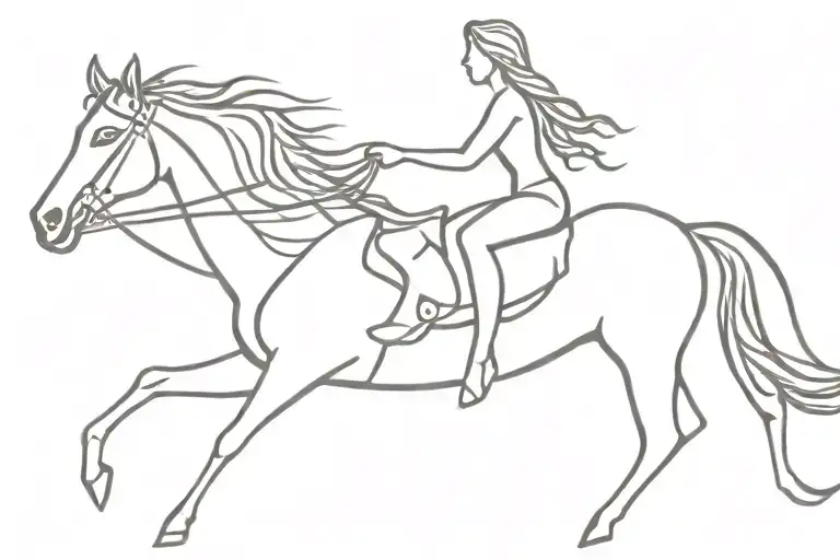 A Beautiful Woman Rides A Dark Horse In Silhouette Made Of The Stylized Word Dream