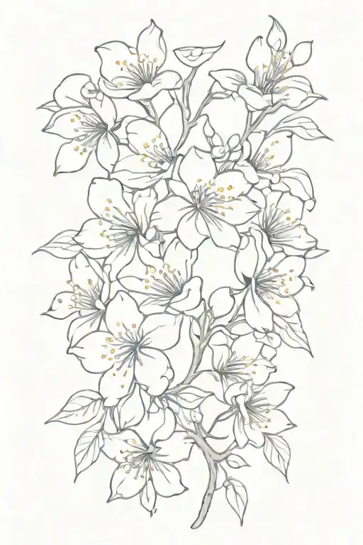 Cherry Blossom Petals On Vine Going Up