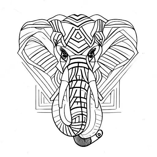 Only One Line With The Shape Of An Elephant Seen By The Side