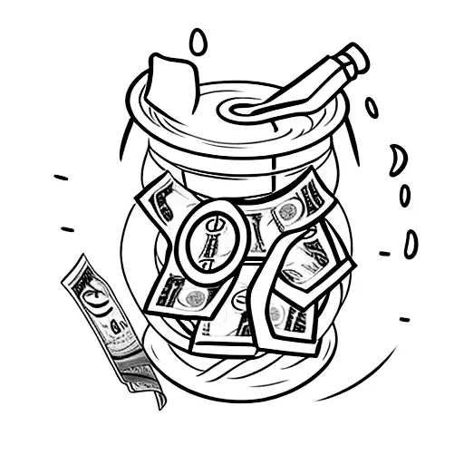 Whisky Bottle With A Stack Of Money Pouring Out Of It