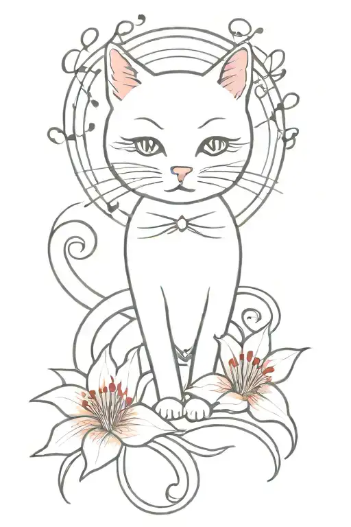 Red Spider Lily With Cute Cat And G Clef Note