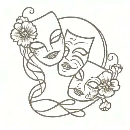 Theater Masks With Dainty Mushrooms Tied With A Ribbon