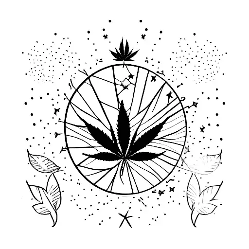 Cannabis Leaf With A Constellation Of Stars Forming Its Shape