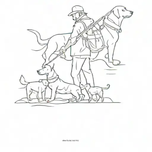 A Minimalist Design Of A Dog Trainer Working With A Pack Of Dogs In A Country Music Themed Setting