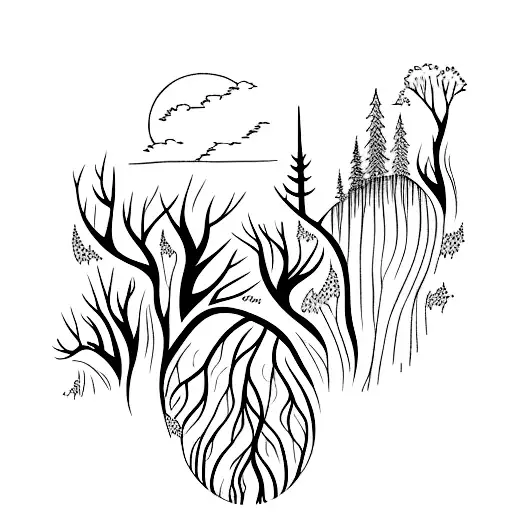 Forest With A Waterfall And Wolves Nearby