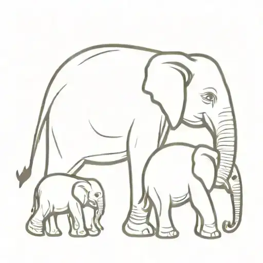 A Mother Elephant And 2 Baby Elephant Walking