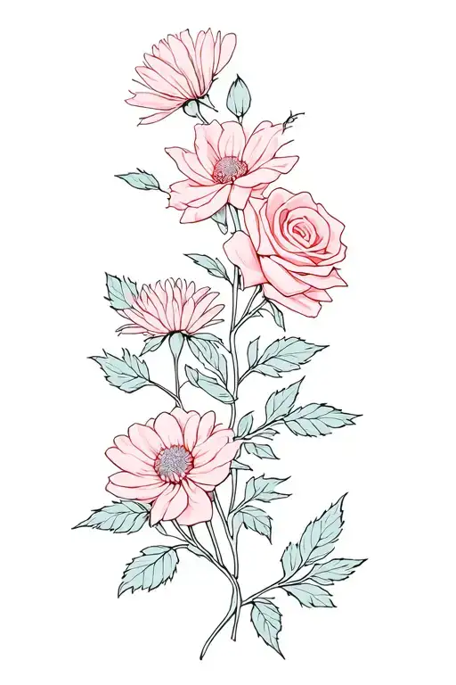 Rose And Daffidol And Aster Flowers