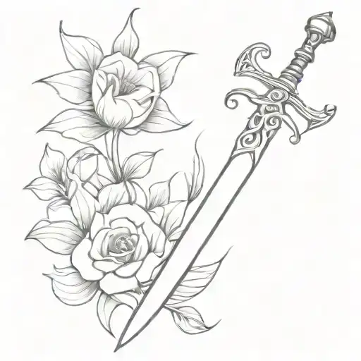 Swords And Flowers Fantasy Sword