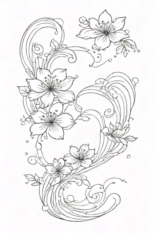 Sakura Petals Falling With Waves Crashing