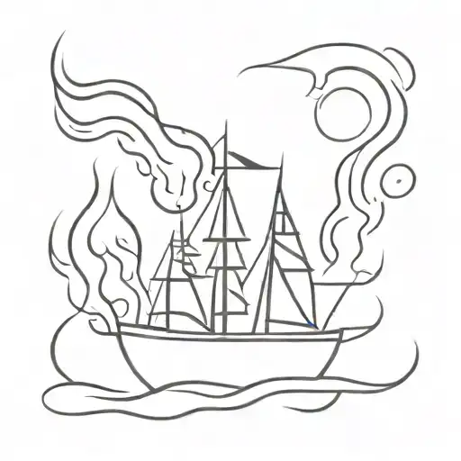 Ship On Fire Flames Symbolizing