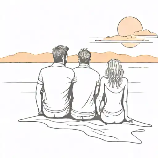 Couple Sitting On Beach Watching Sunset