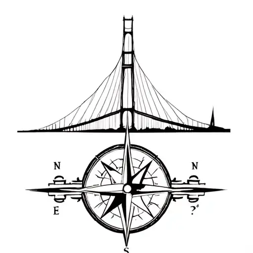 Nautical Compass With The Mackinaw Bridge