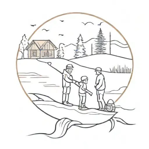 3 Brothers And Parents By A Cabin Fishing