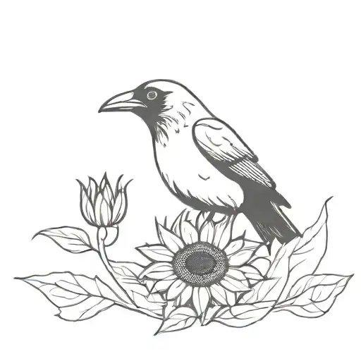 Simple Crow And Sunflower