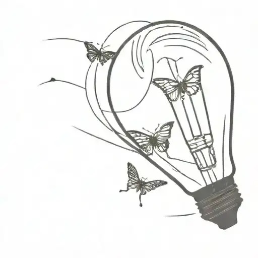 Broken Lightbulb And A Butterfly Flying Away