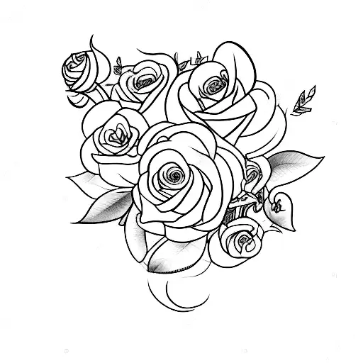 A Minimalist Tattoo Of A Disney Character Surrounded By Roses