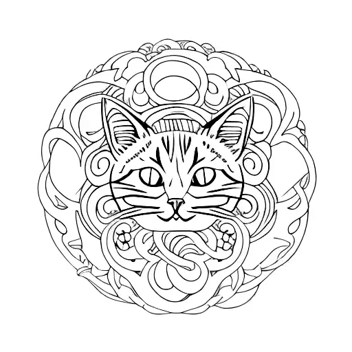 A Minimalist Tattoo Of A Cat Curled Up In A Ball