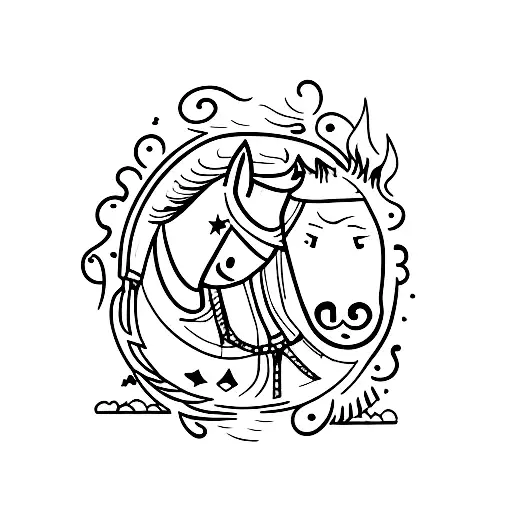 Amor Fati Man On Horse Through Fire