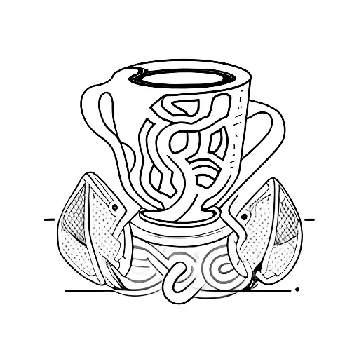 A Minimalist Tattoo Of A Sports Equipment Silhouette With A Coffee Cup Incorporated Into The Design