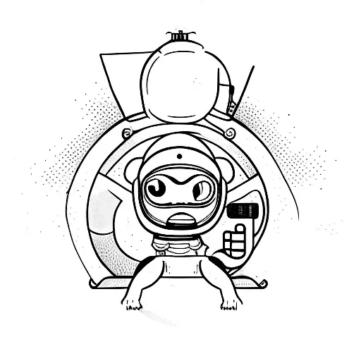 A Minimalist Tattoo Of A Monkey Wearing A Space Helmet Playing A Video Game