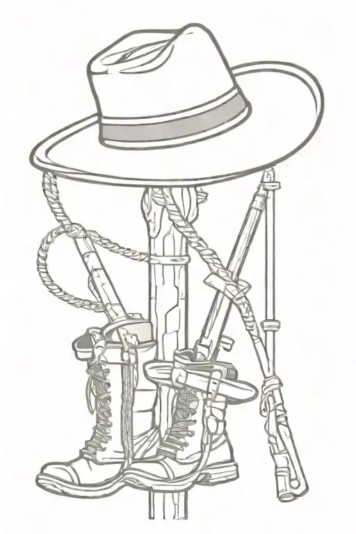 Two Simple Hiking Poles With Cowboy Hat Hanging Off One