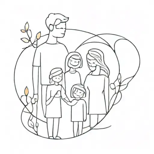 Family Of 6 Line Art