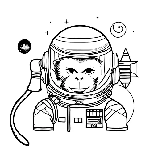 A Small Minimalist Tattoo Of A Monkey Portrait Wearing A Space Helmet