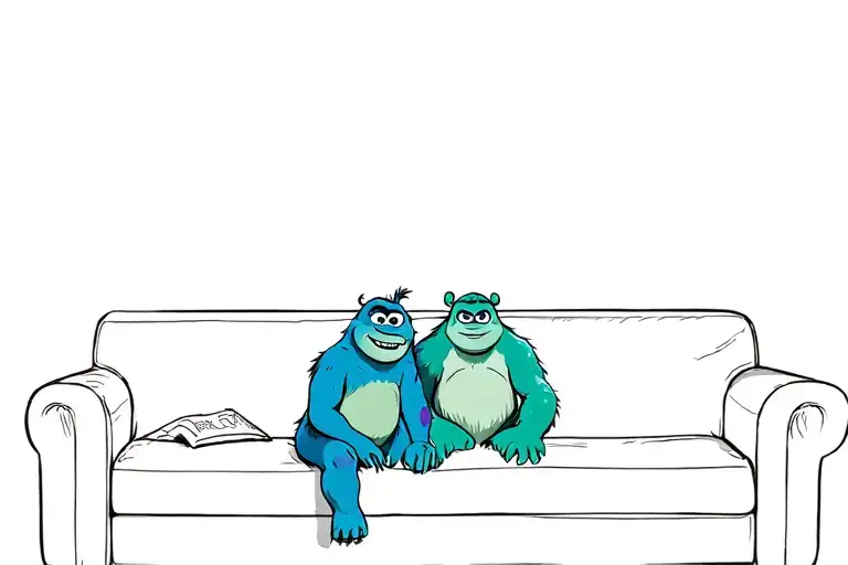 Mike And Sully From Monsters Inc Sitting On The Couch From The Tv Show Friends