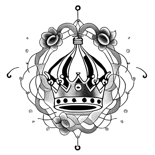 Lantern With Chain With A King Crown Inside And Circle Flower Around It