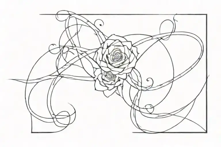 Fine Line Outlining The Design Right And Left Side Chest With The Infinity And Blackrose At Middle