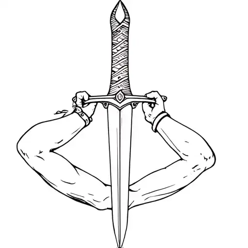 Sword With Hands Holding The Hilt As If Kneeling