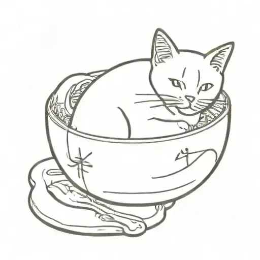 Cat Laying In Bowl Of Miso Soup Spilling Out Letters