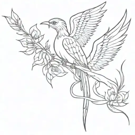 Phoenix With Dagger And A Snake And Flowers Intertwined