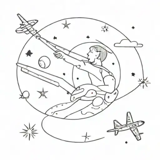 Man Looking At The Starry Sky And Space With Planes