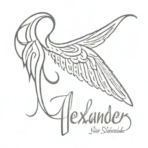 The Name Alexander In Script With Memorial Wings Behind It