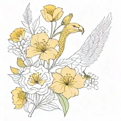 Wild Flowers Background With A Golden Eaglke With A Snake In Its Mouth In The Foreground