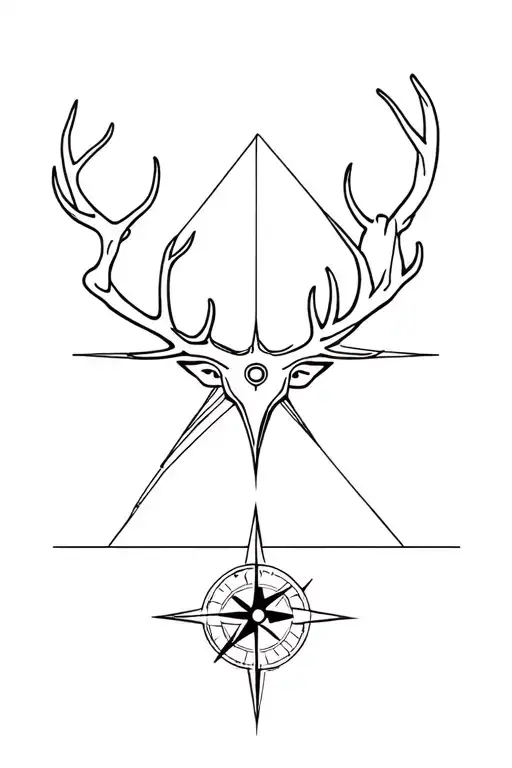 Navigation Compass And Deer Bear Wolf