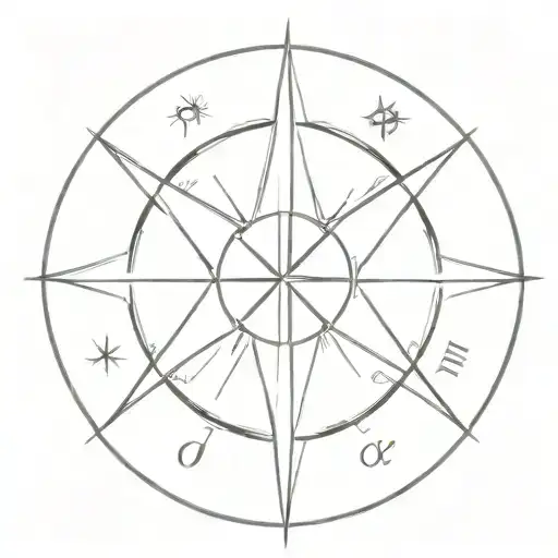 A Minimalist Tattoo Of A Compass Rose With Each Direction Representing A Different Family Member