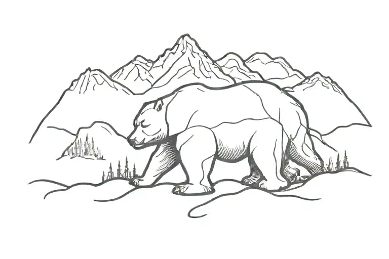 Backside Of A Bear Sitting Down Looking At Mountains In The Background