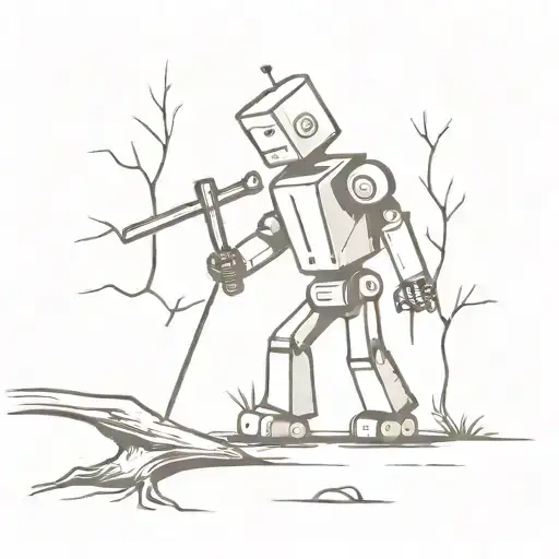 Robot Cutting Down A Tree With An Axe