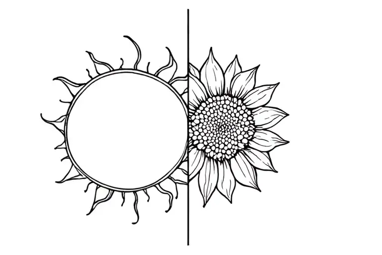 Sun And Flower Next To Each Other Side