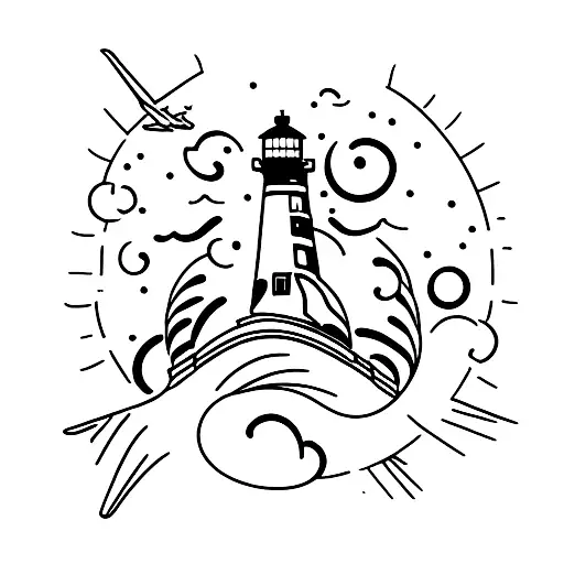 The Plane Flies Around The Lighthouse