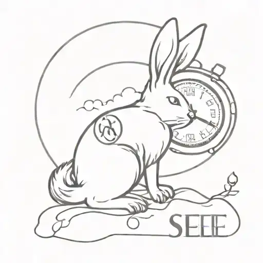 A Moon Rabbit With A Clock And The Word See