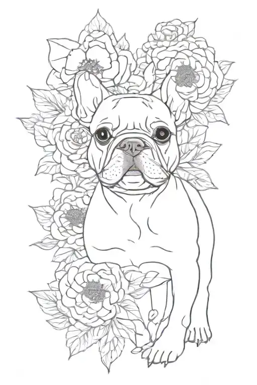 French Bulldog Head Flower In A Bouquet Wrapped Loosely