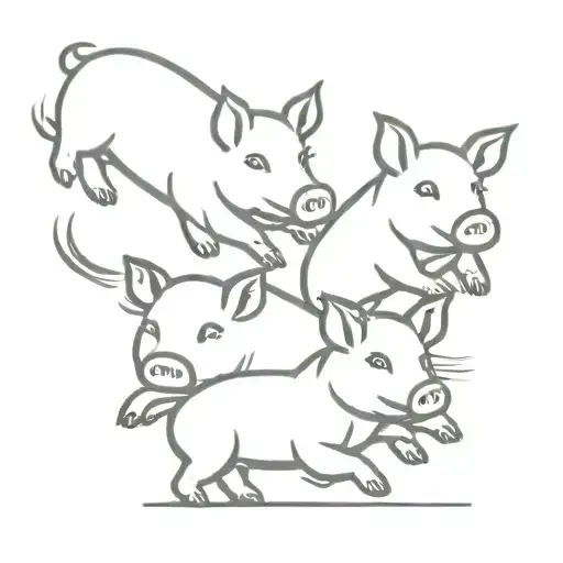 Four Little Pigs Running After Each Other