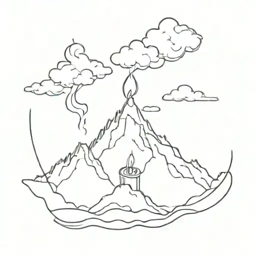 Tatto Of A Person With A Candle And The Smoke Is A Mountain