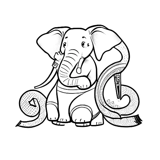 Elephant And Squirrel In One Continuous Line
