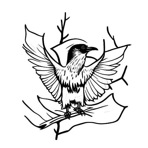 Raven Sitting On Branch