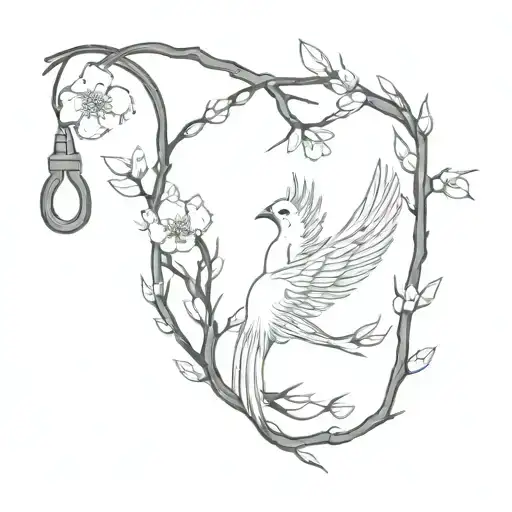 Cherry Blossom With Stethoscope Branches And Phoenix