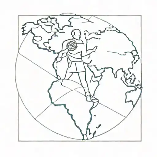 A Minimalist Tattoo Of Atlas With A Heart-shaped Map On His Back